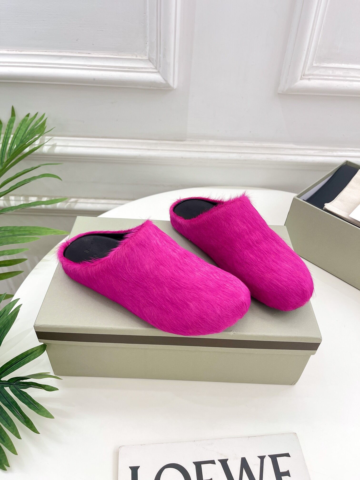 marni calf hair slippers-red